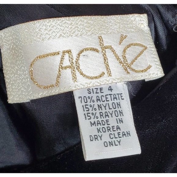 Vintage Cache Black Velvet Evening Dress Pearl Strand Back Satin Bow, sz 4 - Picture 7 of 8